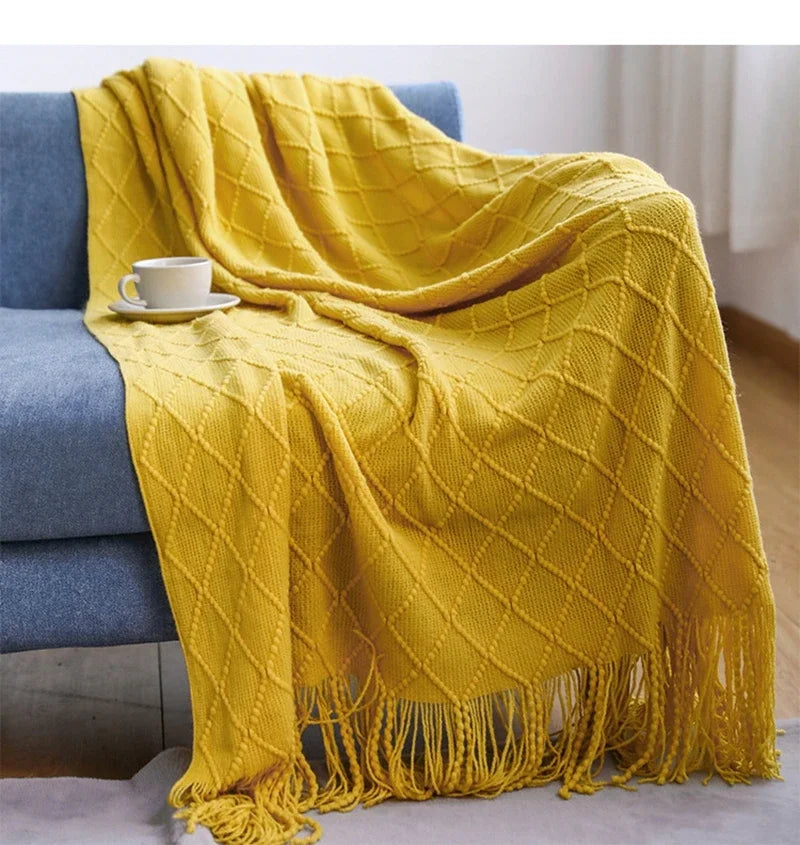 Nordic Knitted Tassel Throw Blanket