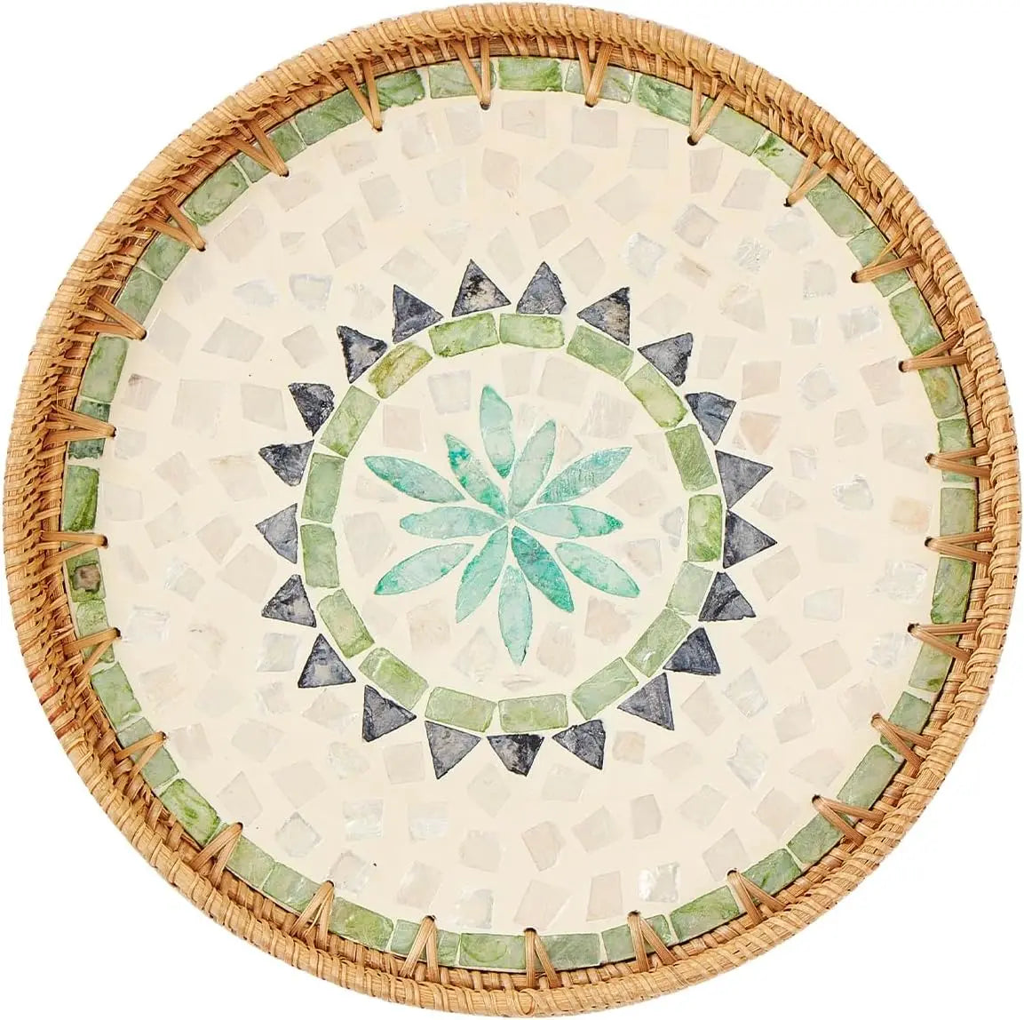 Rattan Serving Tray with Mother-of-Pearl Inlay