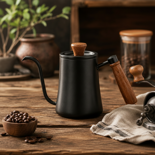 Stainless Steel Gooseneck Coffee Kettle with Wooden Handle