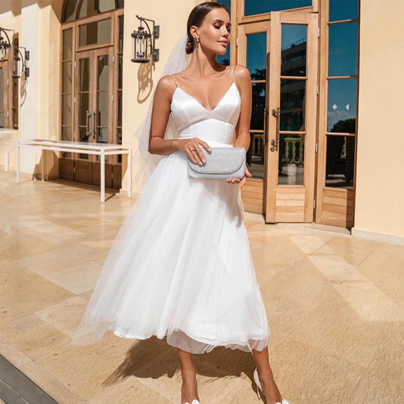 Elegant Tea-Length Bridal Dress
