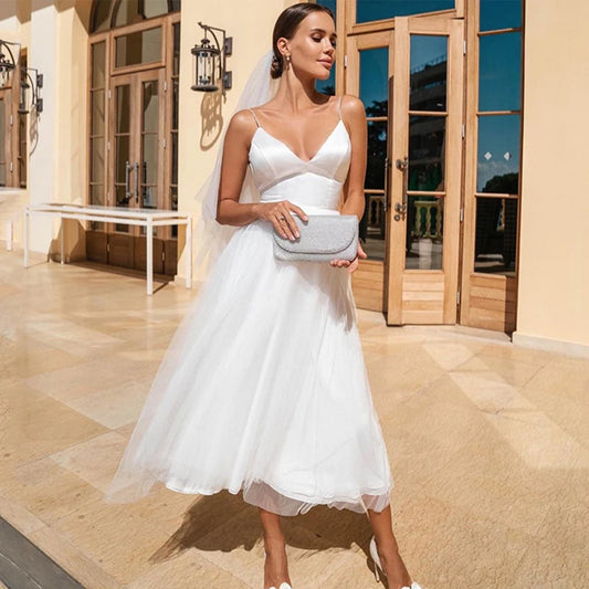 Elegant Tea-Length Bridal Dress