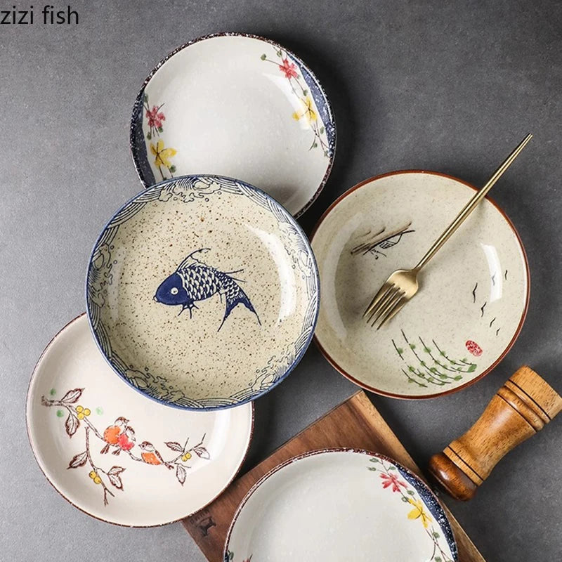 Retro Underglaze Ceramic Deep Dinner Plate