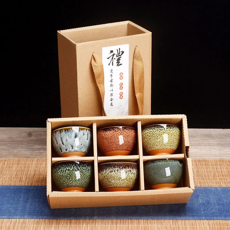 Temmoku Glaze Ceramic Tea Cup Set