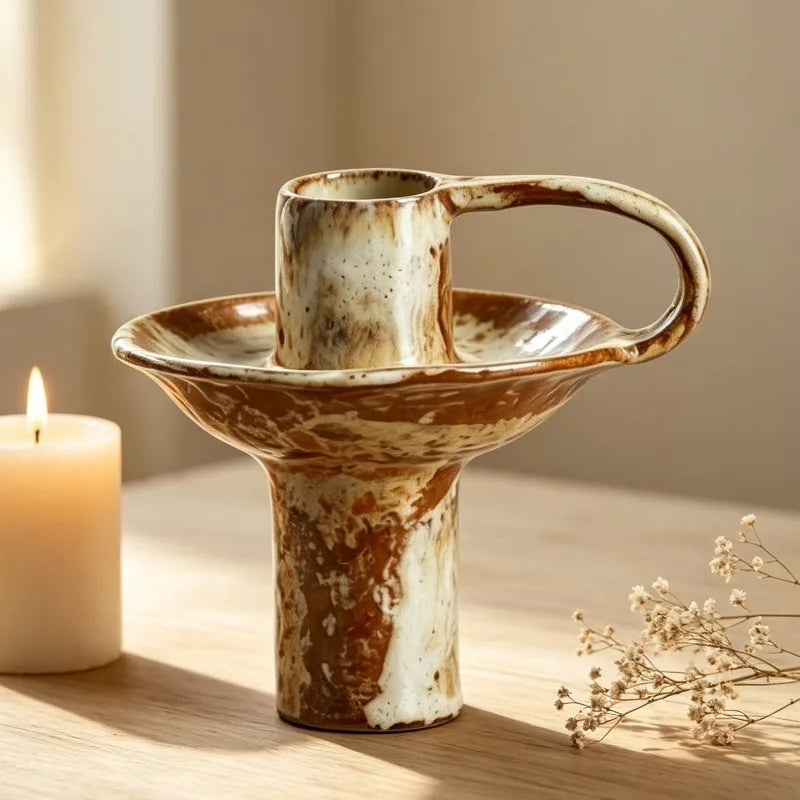 Retro Ceramic Candlestick Holder
