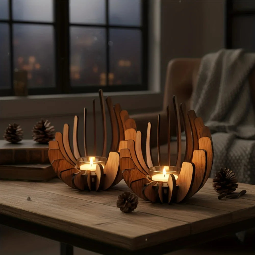 Wooden Lotus Tealight Holder