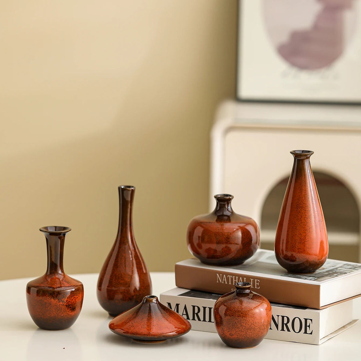 Vintage Crackle-Glaze Ceramic Mini Vase Set