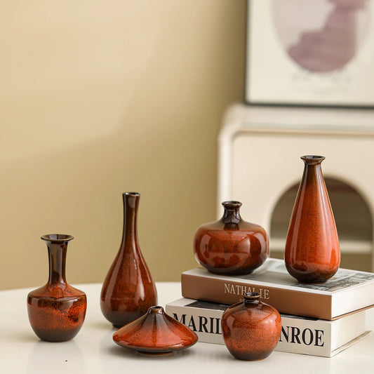 Vintage Crackle-Glaze Ceramic Mini Vase Set