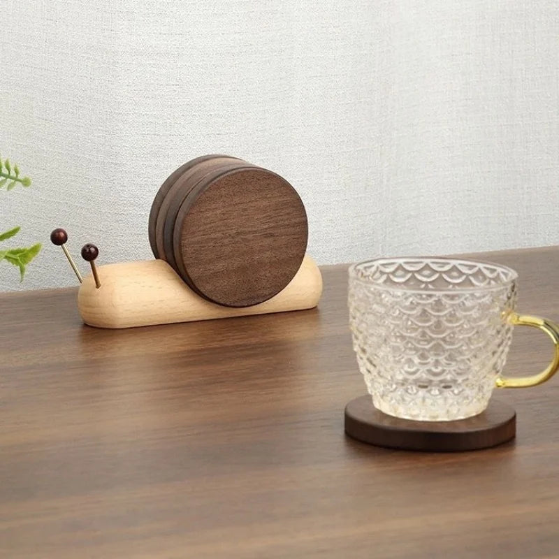 Wooden Coaster Set with Snail Holder
