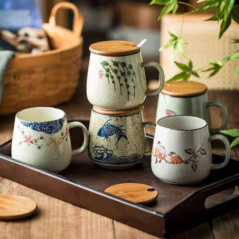 Japanese Ceramic Coffee Mug with Lid & Spoon