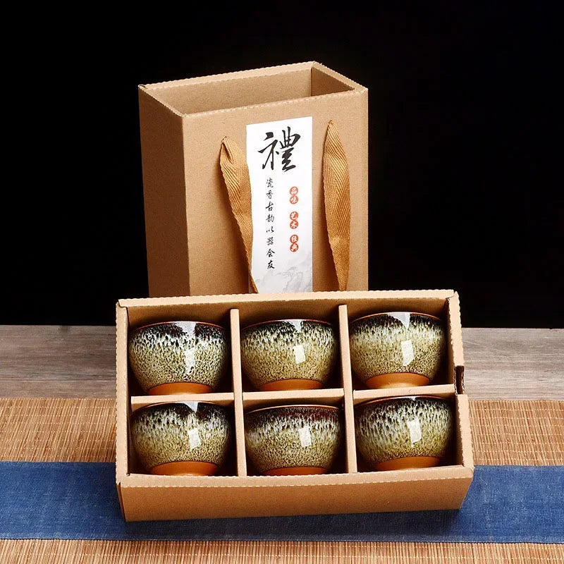 Temmoku Glaze Ceramic Tea Cup Set