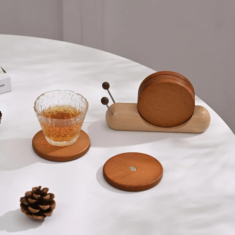 Wooden Coaster Set with Snail Holder