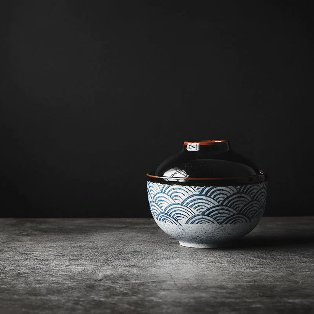 Japanese Hand-Painted Ceramic Bowl with Lid