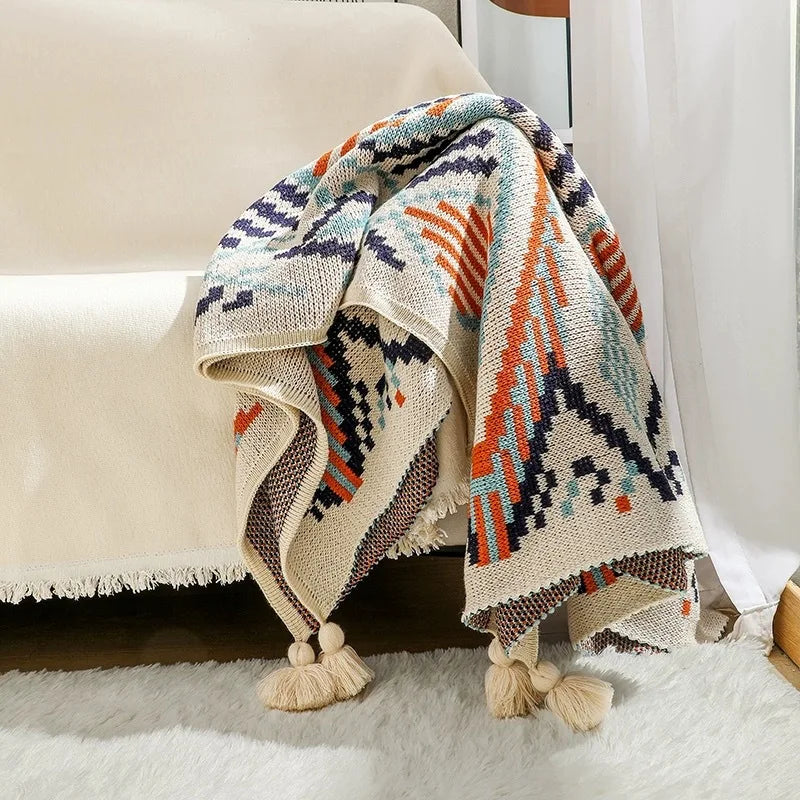 Boho Geometric Knitted Throw Blanket