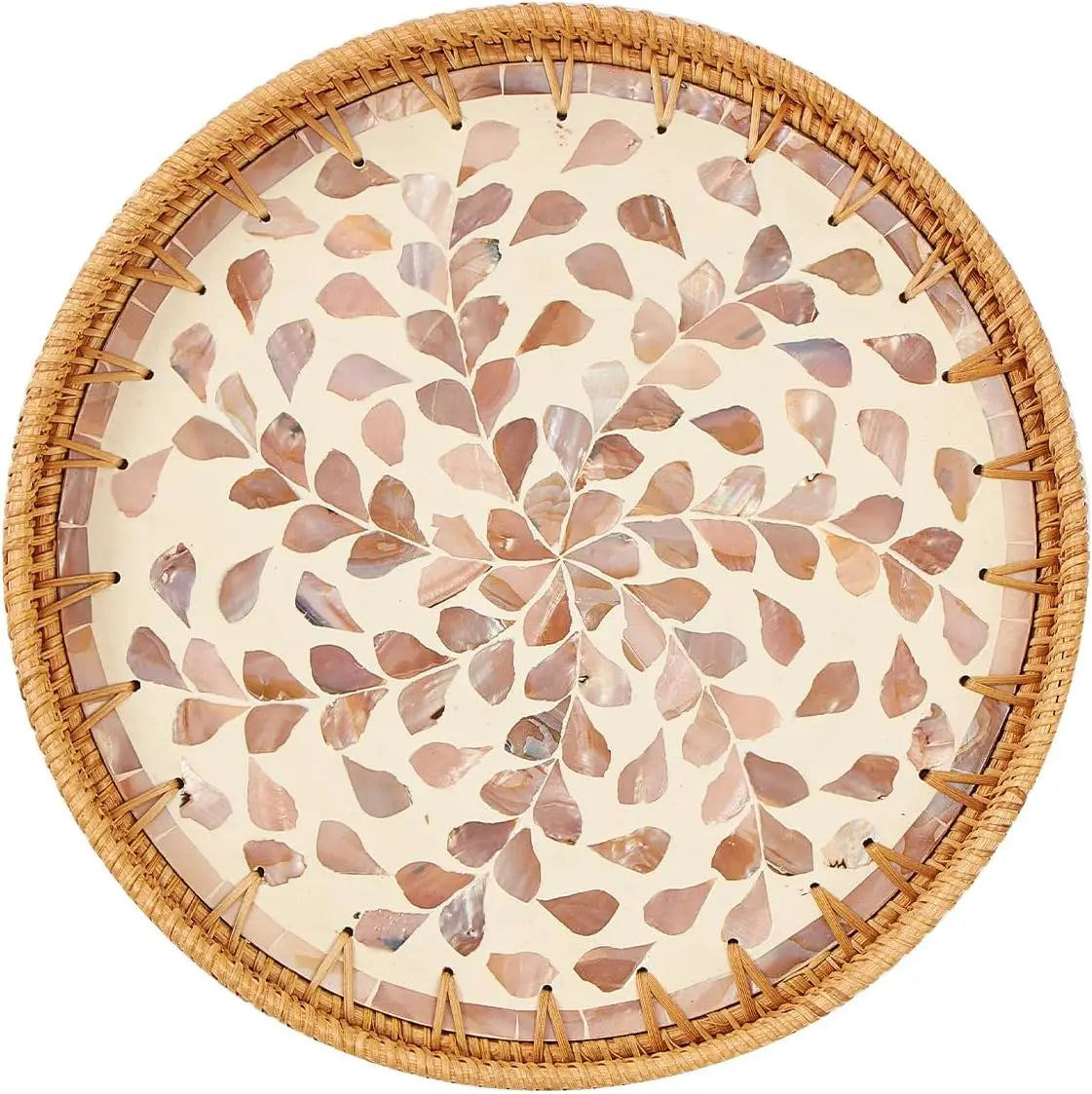 Rattan Serving Tray with Mother-of-Pearl Inlay