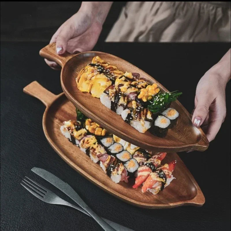 Japanese-Style Acacia Wood Leaf Tray