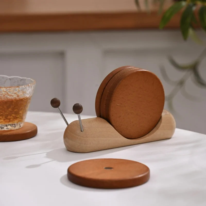 Wooden Coaster Set with Snail Holder