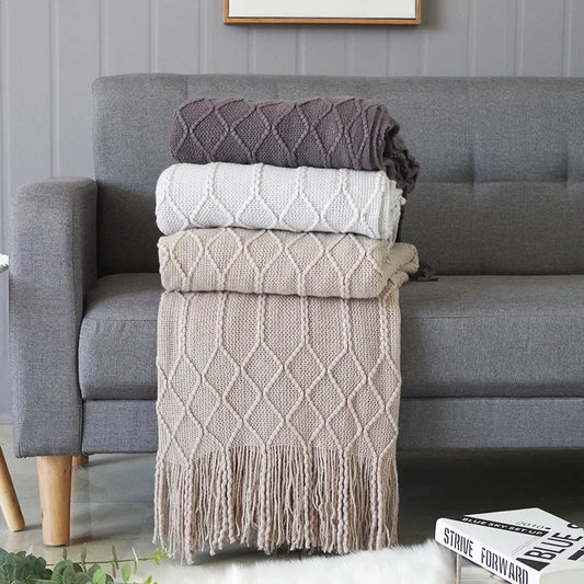 Nordic Knitted Tassel Throw Blanket