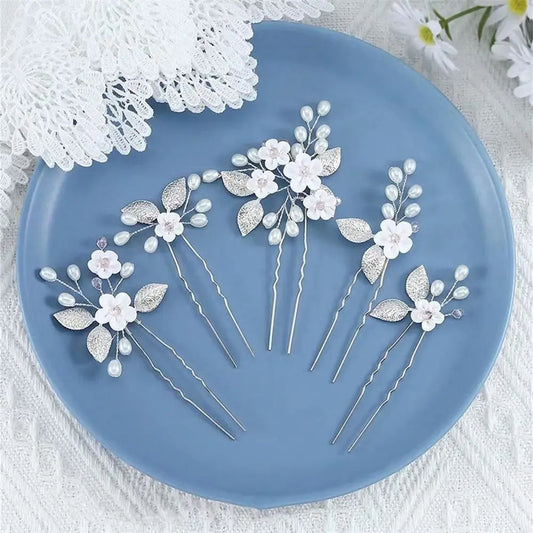 Luxury Floral Pearl Bridal Hair Pin Set