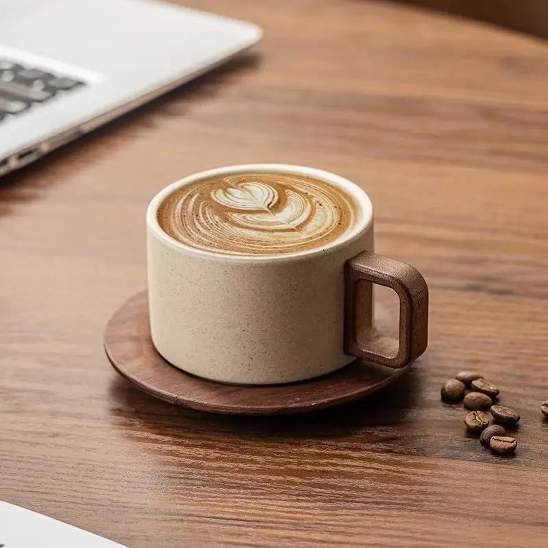 Retro Ceramic Coffee Cup & Saucer Set of 2