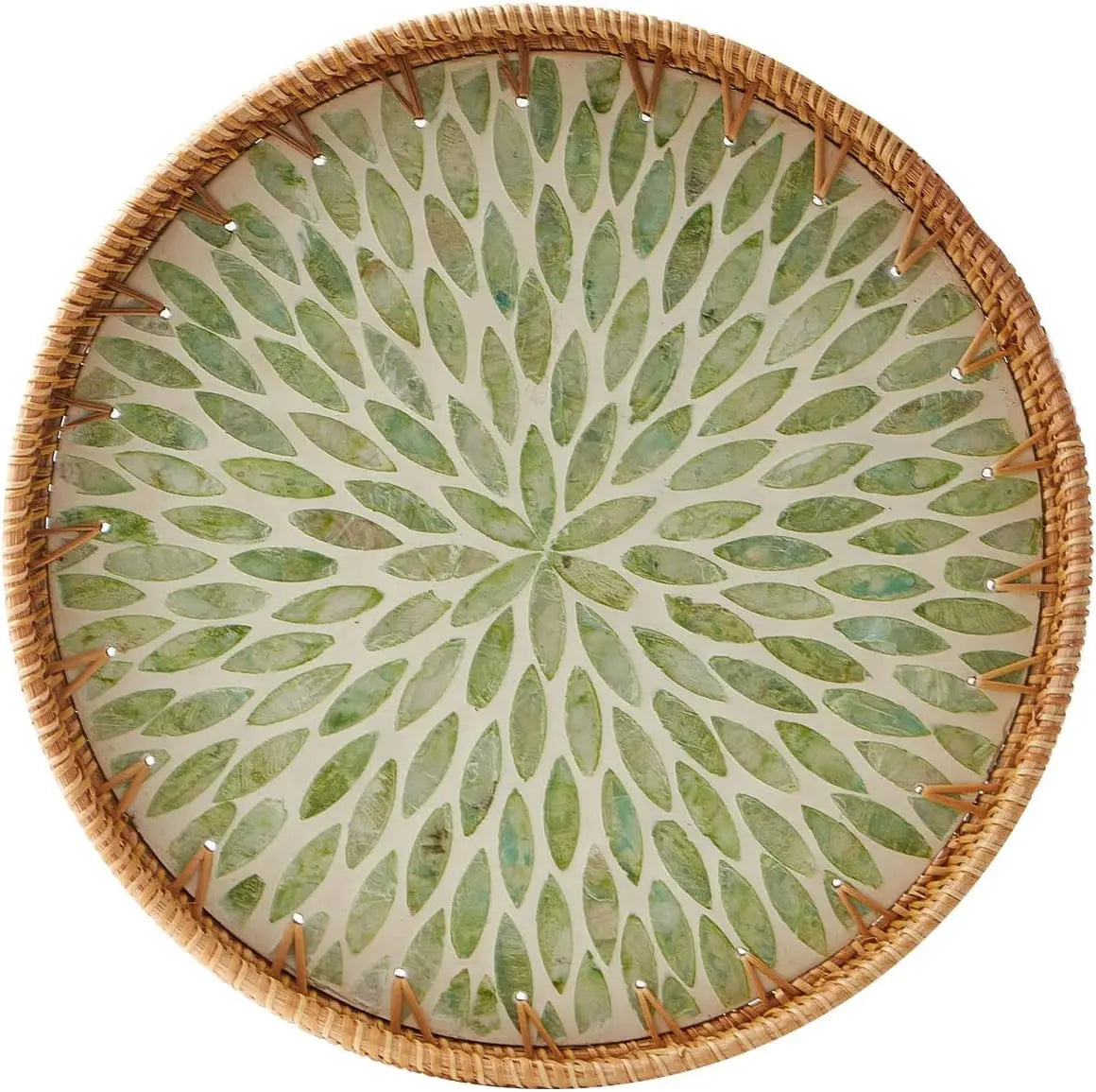 Rattan Serving Tray with Mother-of-Pearl Inlay