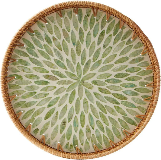 Rattan Serving Tray with Mother-of-Pearl Inlay