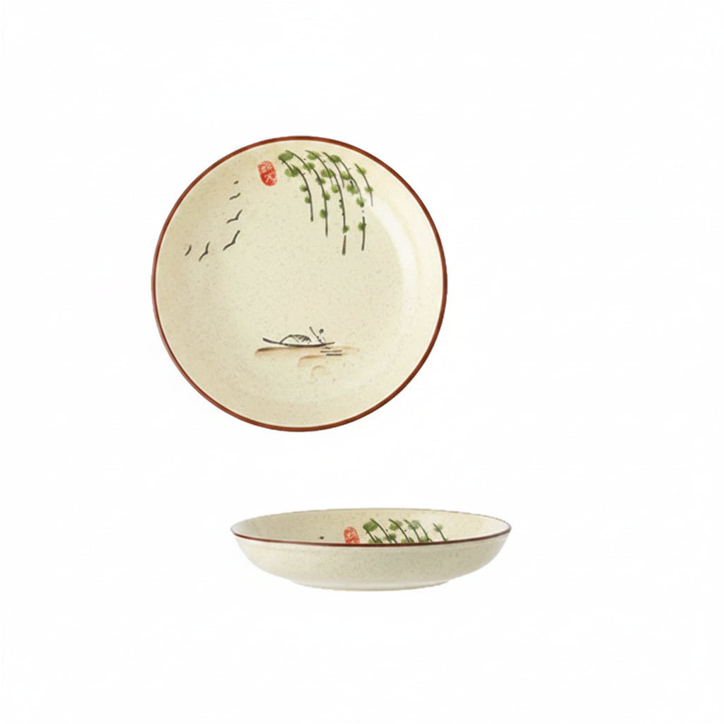 Retro Underglaze Ceramic Deep Dinner Plate