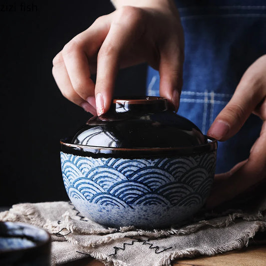Japanese Hand-Painted Ceramic Bowl with Lid