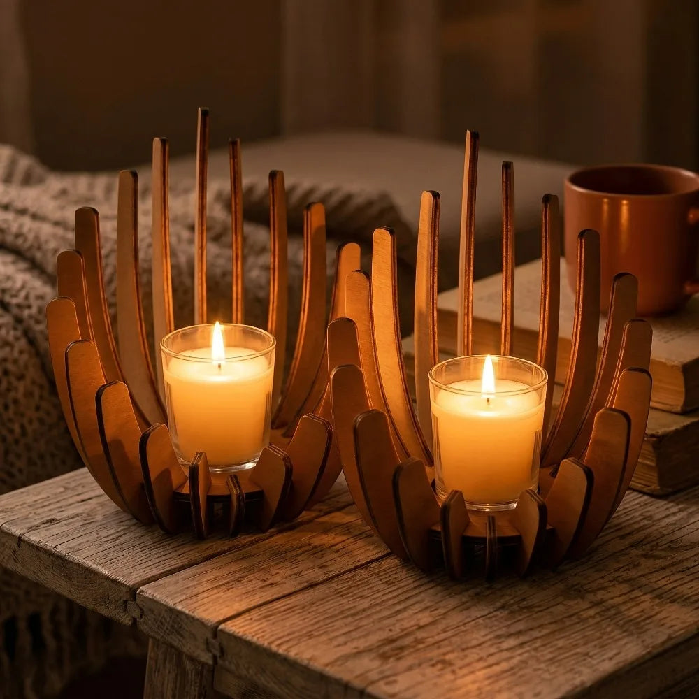 Wooden Lotus Tealight Holder