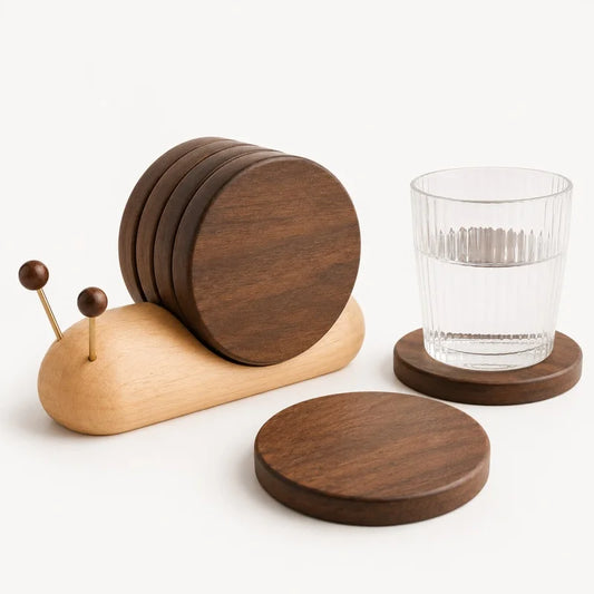 Wooden Coaster Set with Snail Holder