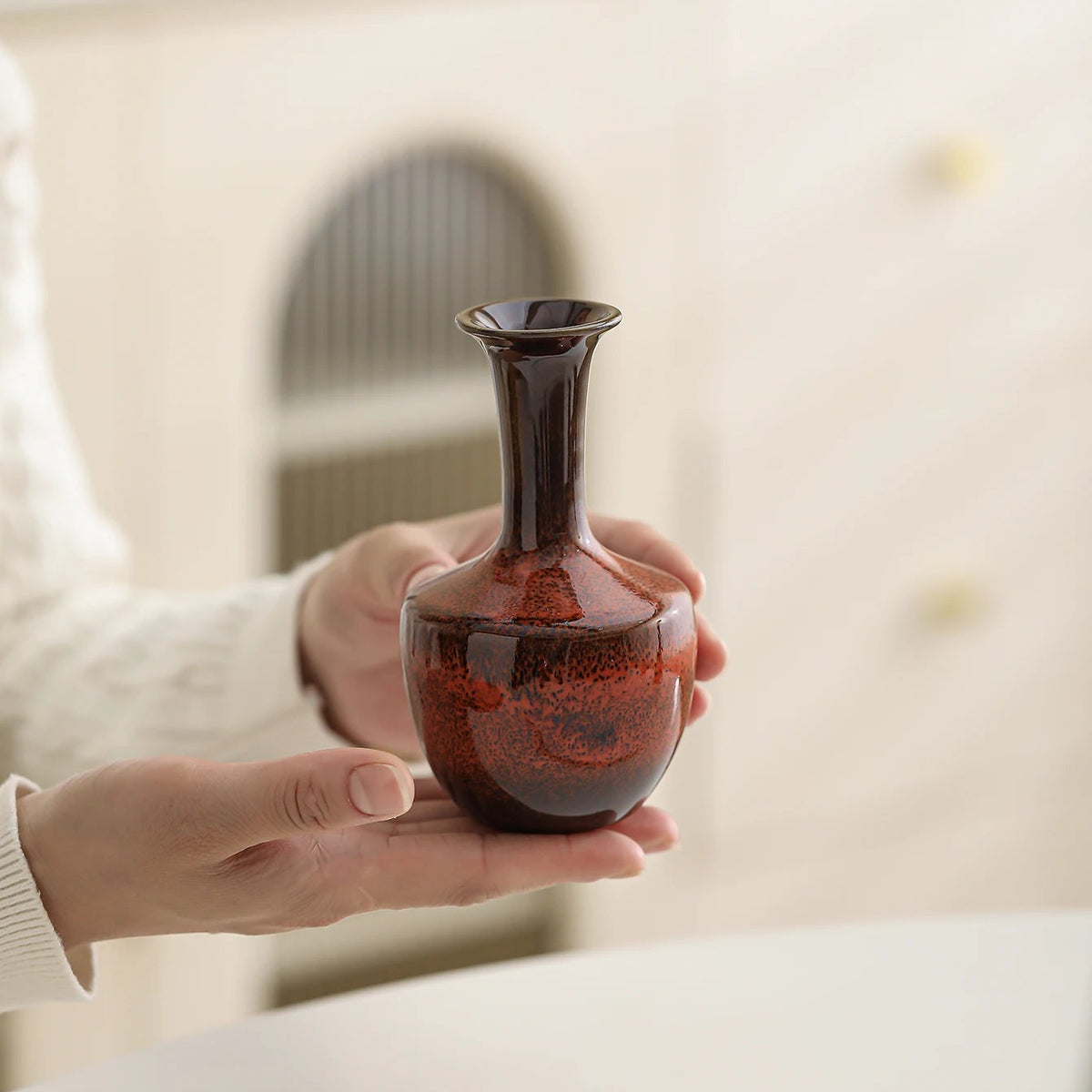 Vintage Crackle-Glaze Ceramic Mini Vase Set