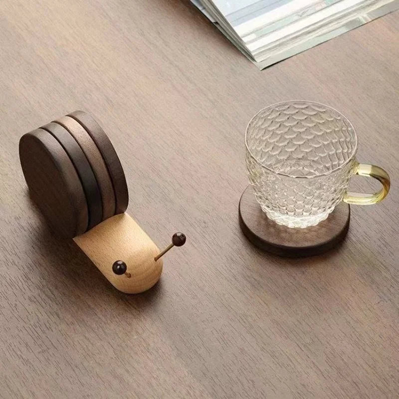 Wooden Coaster Set with Snail Holder