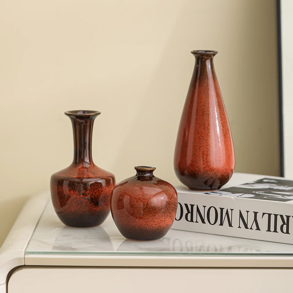 Vintage Crackle-Glaze Ceramic Mini Vase Set