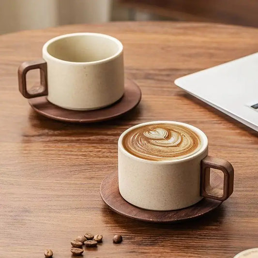 Retro Ceramic Coffee Cup & Saucer Set of 2