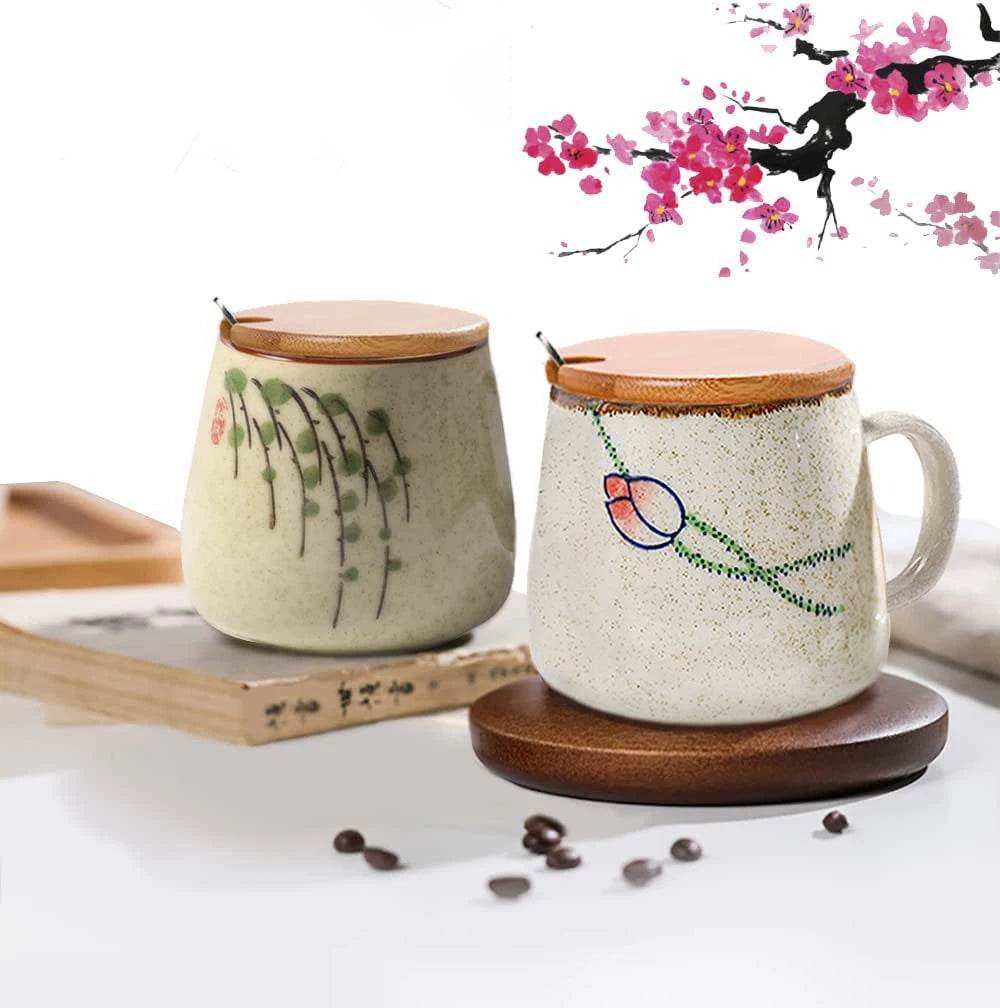 Japanese Ceramic Coffee Mug with Lid & Spoon