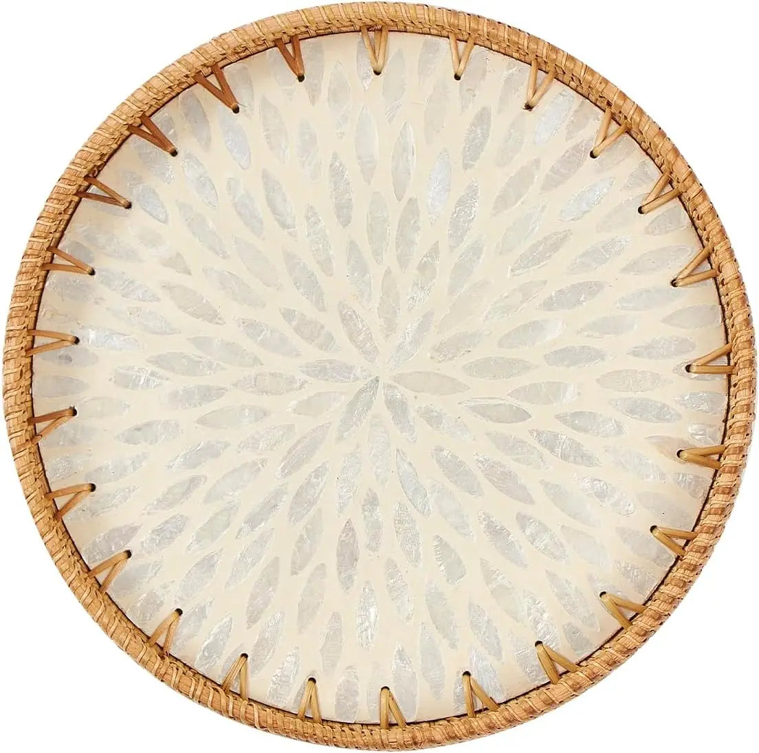 Rattan Serving Tray with Mother-of-Pearl Inlay
