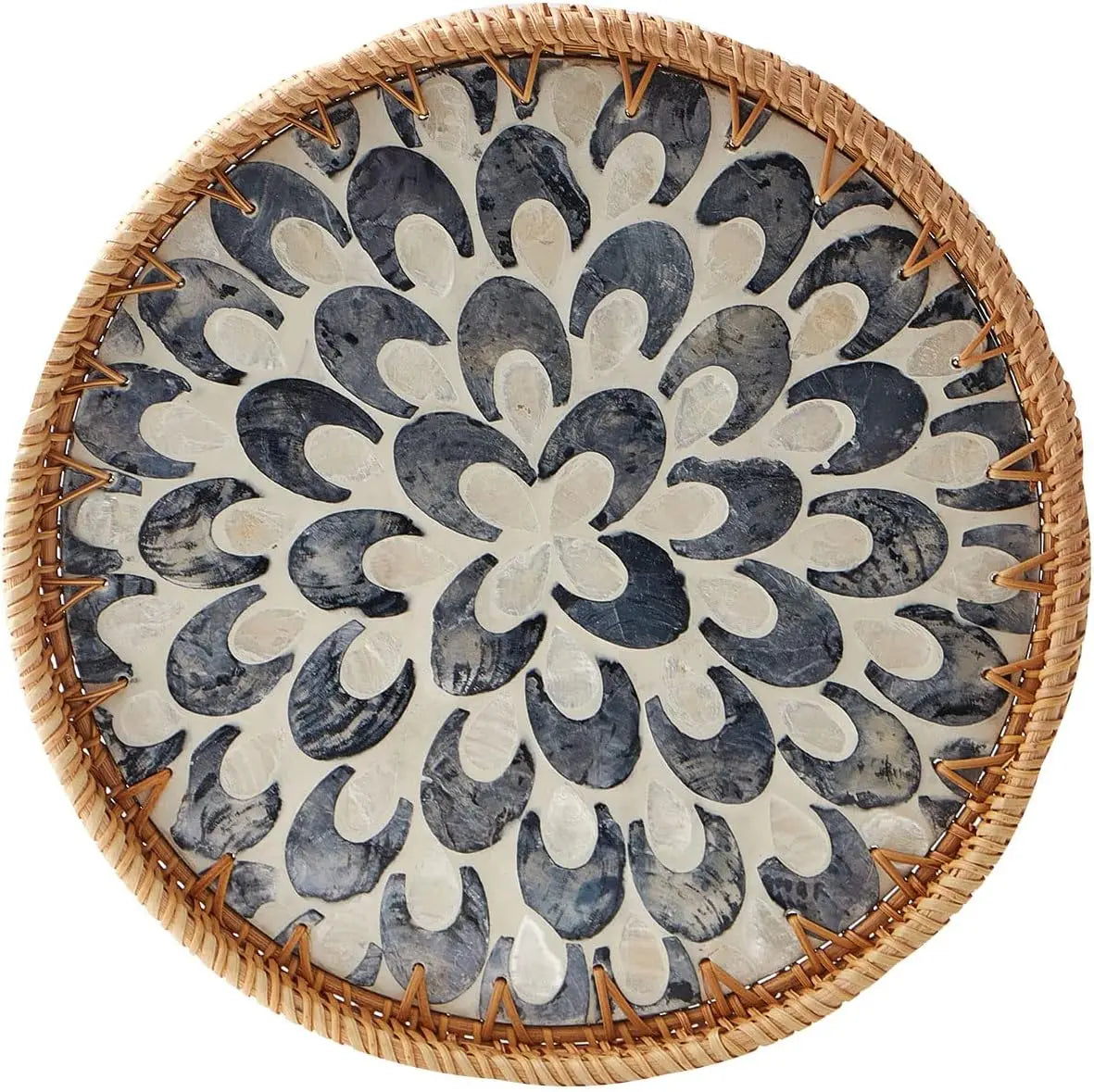 Rattan Serving Tray with Mother-of-Pearl Inlay