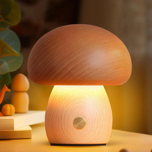 Wooden Mushroom Nursery Lamp