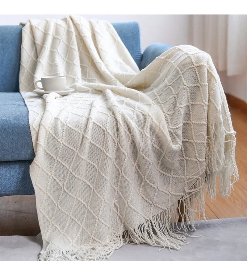 Nordic Knitted Tassel Throw Blanket