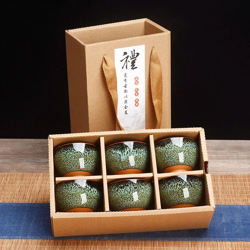 Temmoku Glaze Ceramic Tea Cup Set