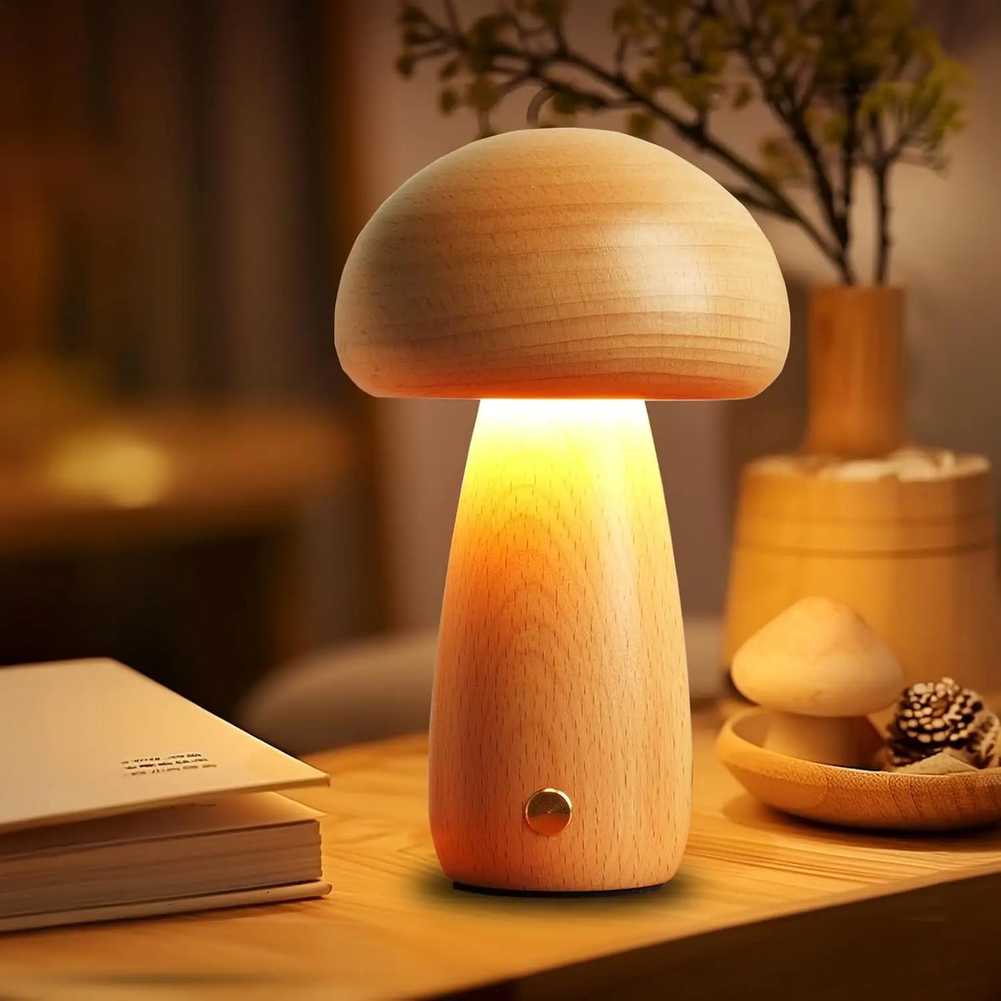 Wooden Mushroom Nursery Lamp