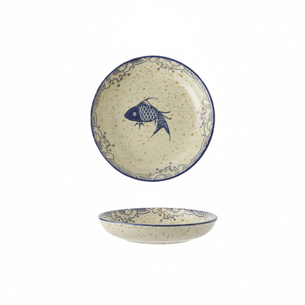 Retro Underglaze Ceramic Deep Dinner Plate