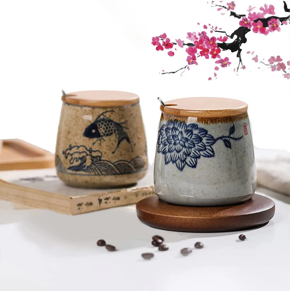 Japanese Ceramic Coffee Mug with Lid & Spoon
