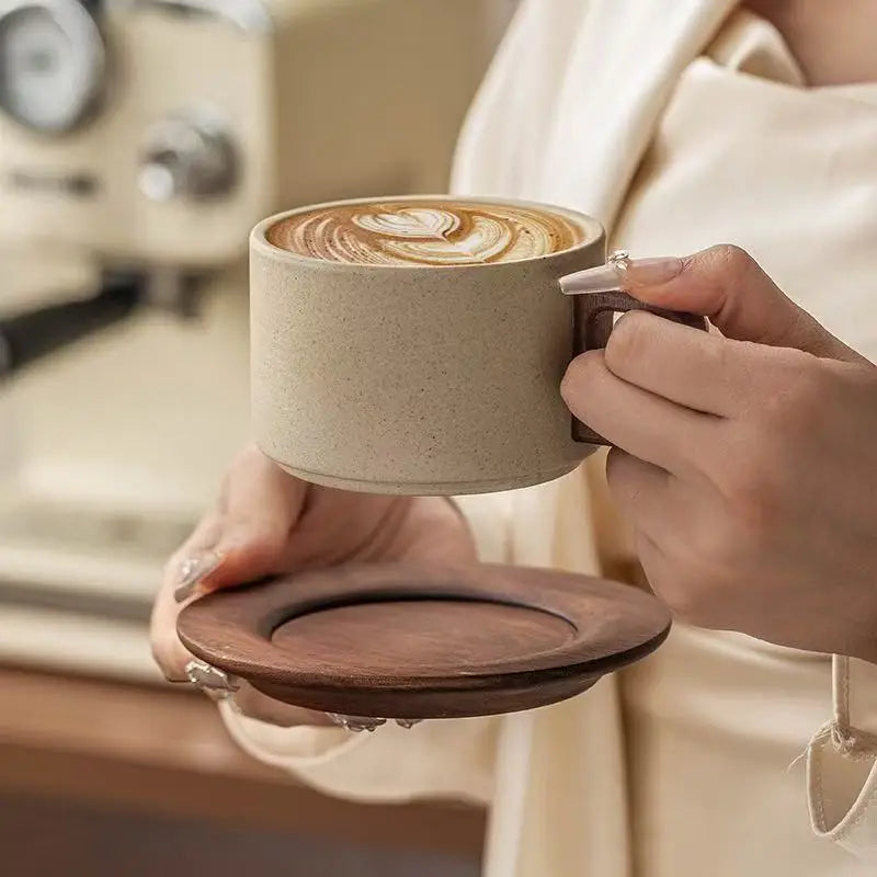 Retro Ceramic Coffee Cup & Saucer Set of 2
