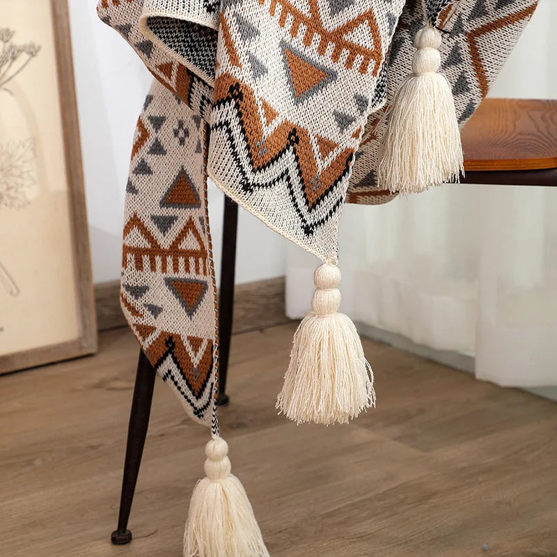 Boho Geometric Knitted Throw Blanket