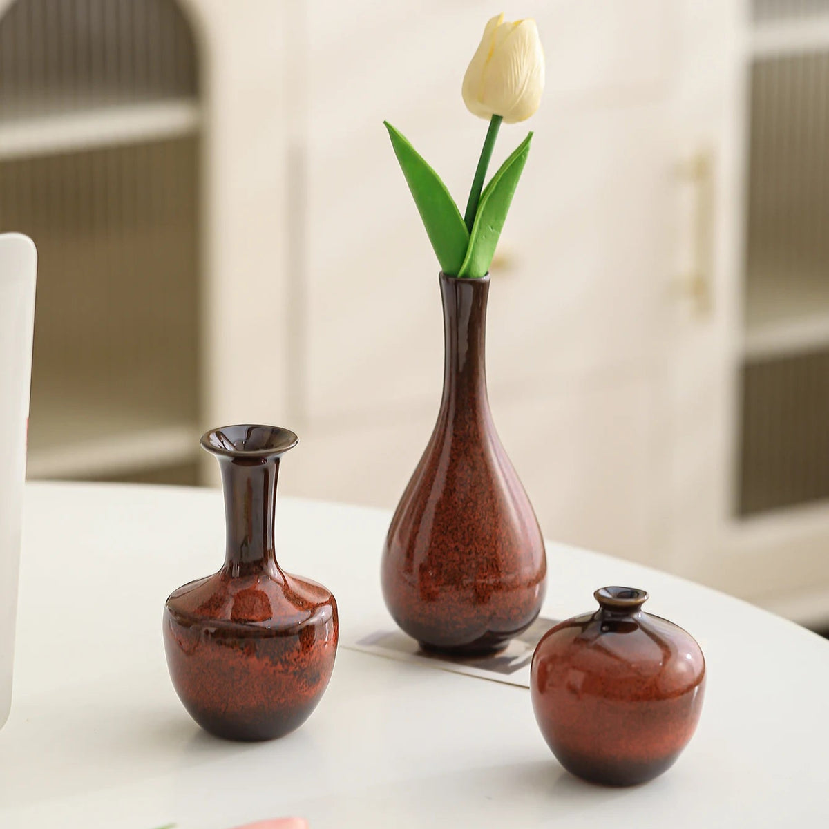 Vintage Crackle-Glaze Ceramic Mini Vase Set