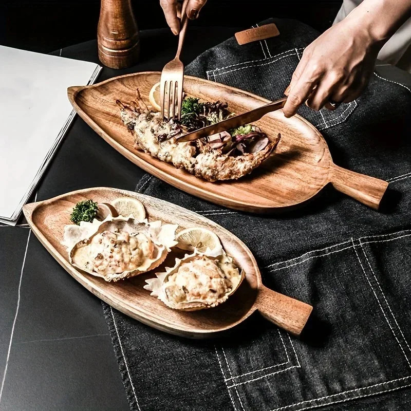 Japanese-Style Acacia Wood Leaf Tray