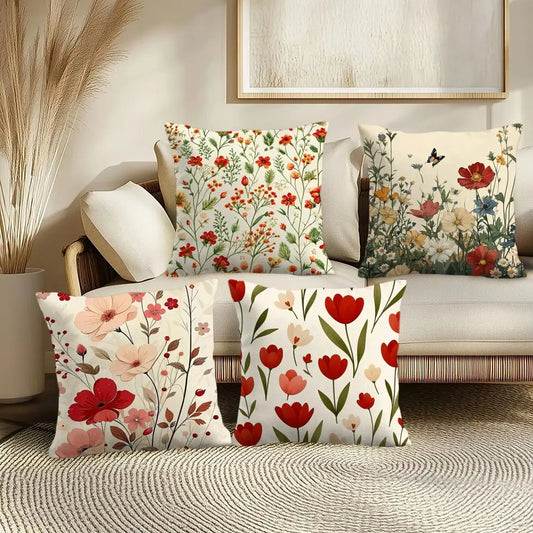 Romantic Floral Plush Cushion Cover