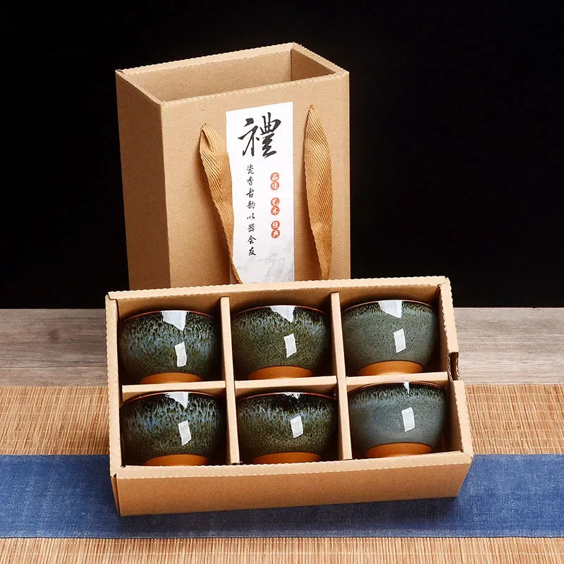 Temmoku Glaze Ceramic Tea Cup Set